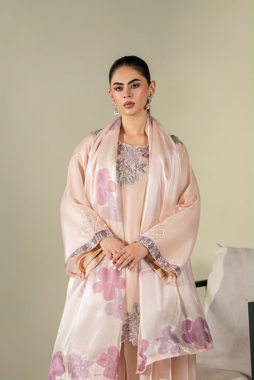 Sheesha Silk Luxury Pret 3PC Embroidered Suit with Sharara