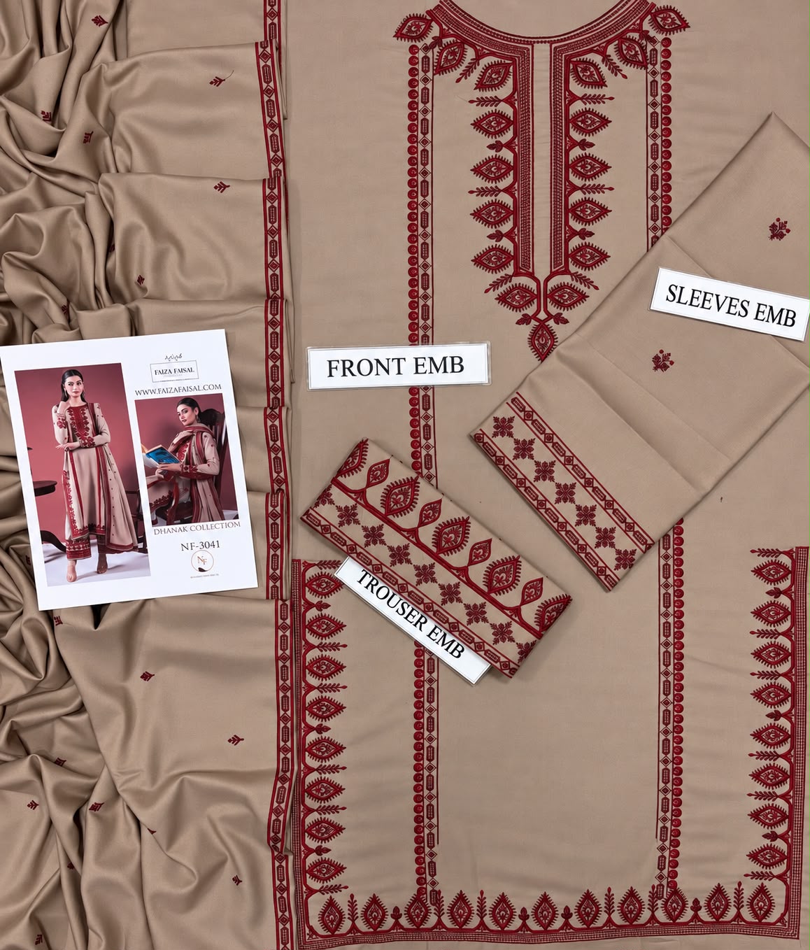 3PC Embroidered Dhanak Suit