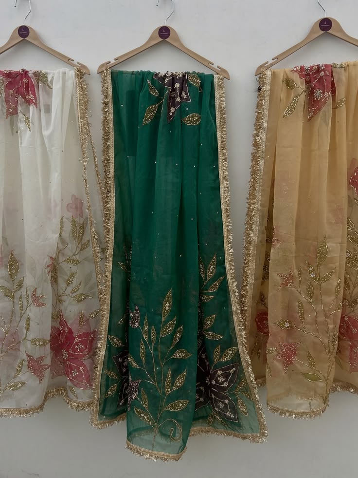 Embroidered Floral Dupatta with Potli