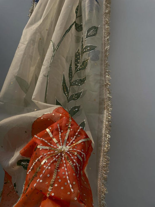Hand-Painted Floral Dupatta