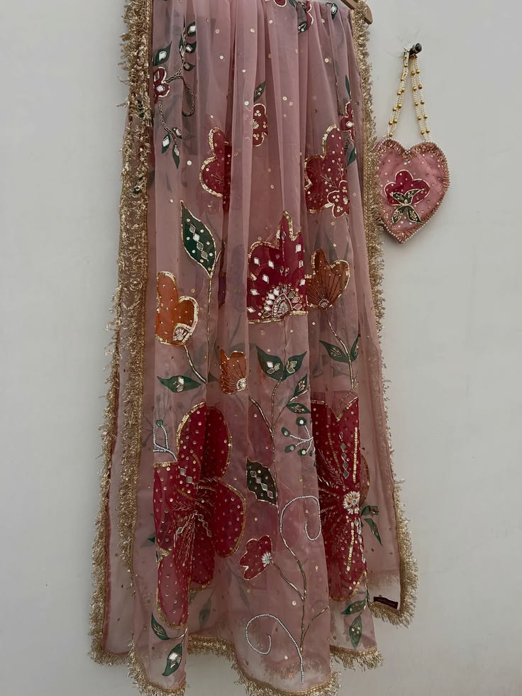 Floral Hand-Embellished Dupatta with Potli