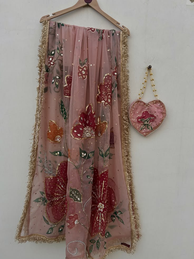 Floral Hand-Embellished Dupatta with Potli