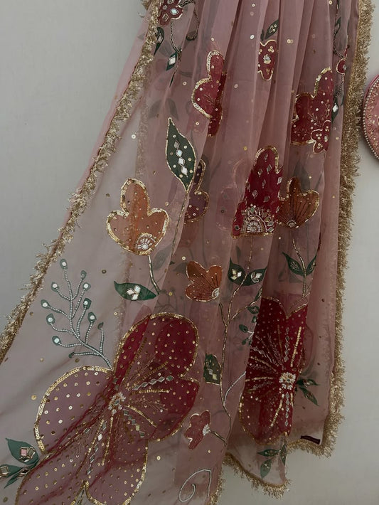 Floral Hand-Embellished Dupatta with Potli