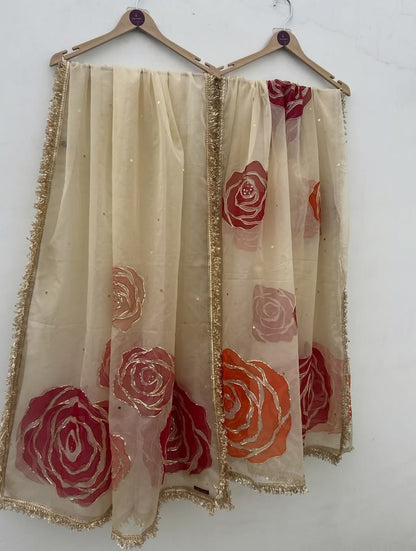 Ivory Floral Embellished Dupatta