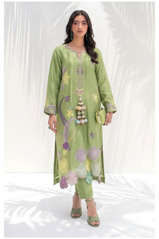 Luxury Shamoz Silk Embroidered Kaftan 2PC