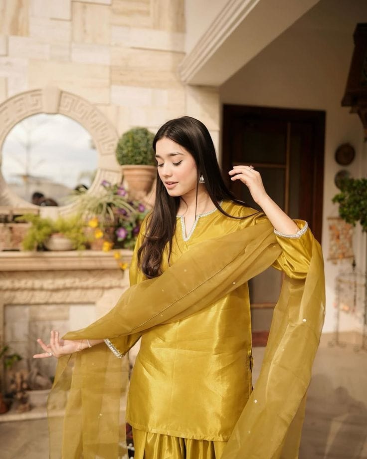 Mustard Gold Farshi Shalwar Suit with Organza Dupatta