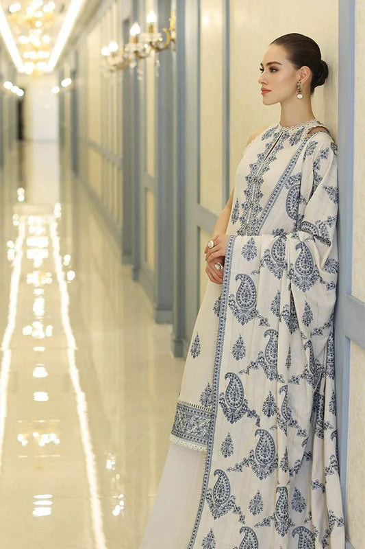3PC Embroidered Dhanak Suit with Kashmiri Shawl