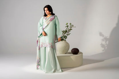 Sheesha Silk Luxury Pret 3PC Embroidered Suit with Sharara