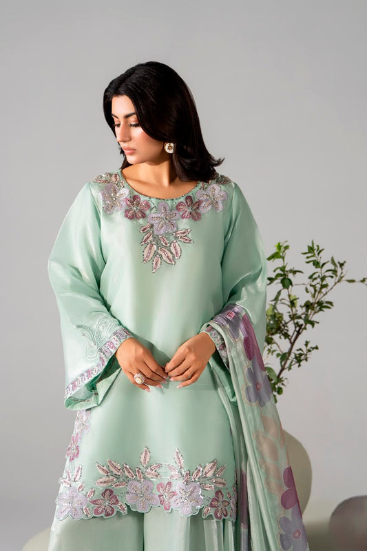 Sheesha Silk Luxury Pret 3PC Embroidered Suit with Sharara