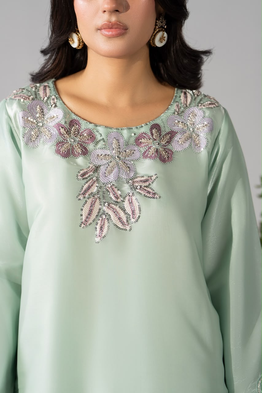 Sheesha Silk Luxury Pret 3PC Embroidered Suit with Sharara
