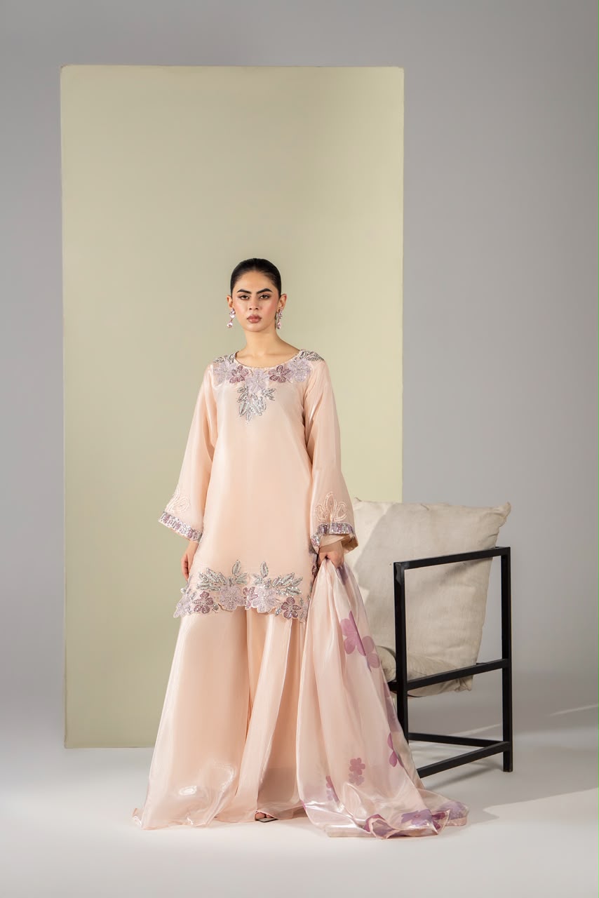 Sheesha Silk Luxury Pret 3PC Embroidered Suit with Sharara