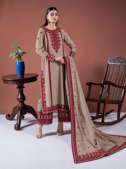 3PC Embroidered Dhanak Suit