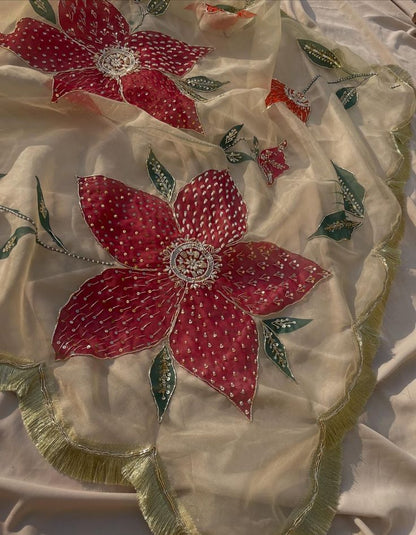 Hand-Painted Floral Embellished Dupatta