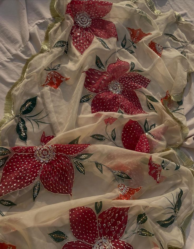 Hand-Painted Floral Embellished Dupatta
