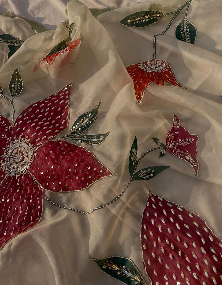 Hand-Painted Floral Embellished Dupatta