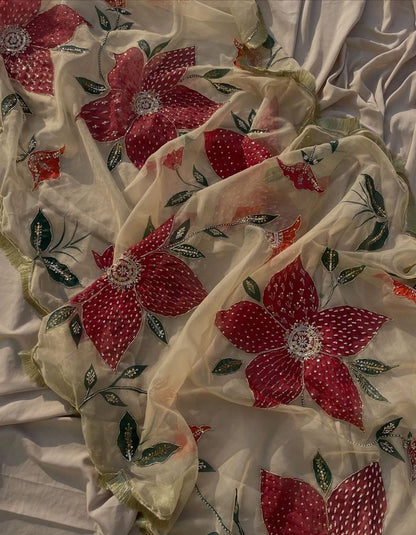 Hand-Painted Floral Embellished Dupatta