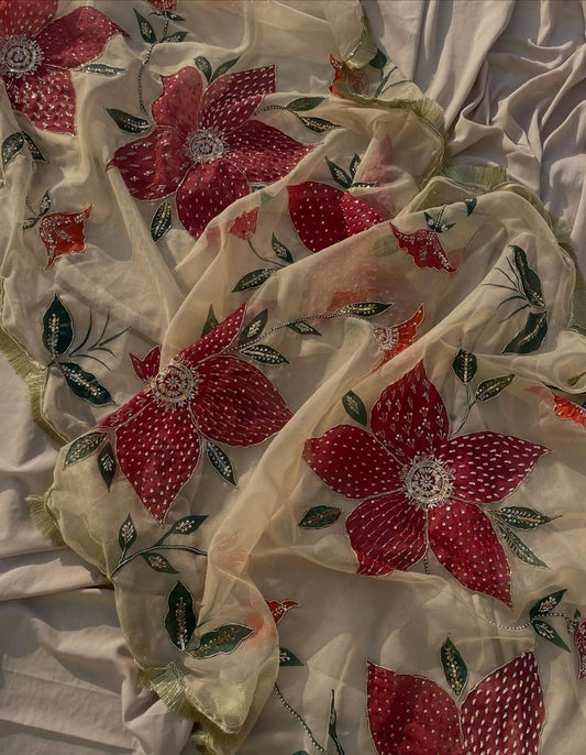 Hand-Painted Floral Embellished Dupatta
