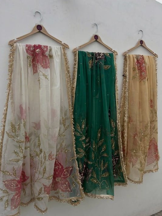 Embroidered Floral Dupatta with Potli