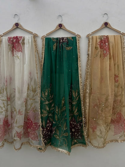 Embroidered Floral Dupatta with Potli