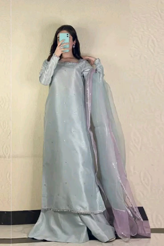 Long Shirt With Wide Trouser & Dupatta