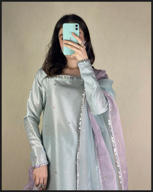 Long Shirt With Wide Trouser & Dupatta