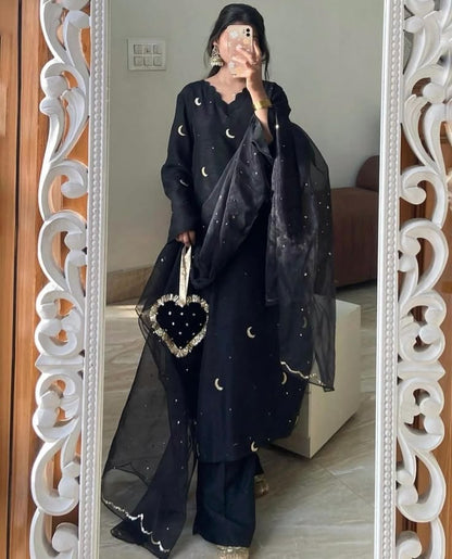 Black Moon Embroidered 3 Piece Suit