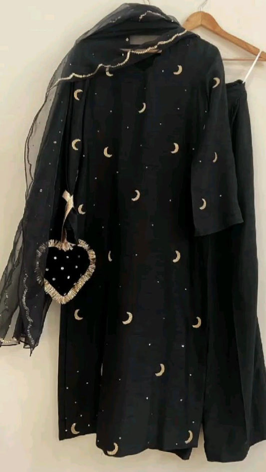Black Moon Embroidered 3 Piece Suit