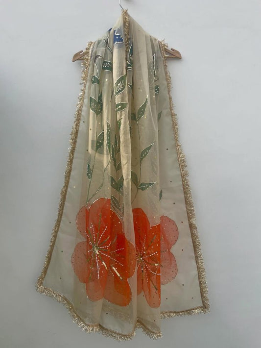 Hand-Painted Floral Dupatta