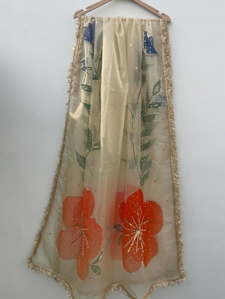 Hand-Painted Floral Dupatta