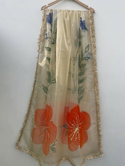 Hand-Painted Floral Dupatta