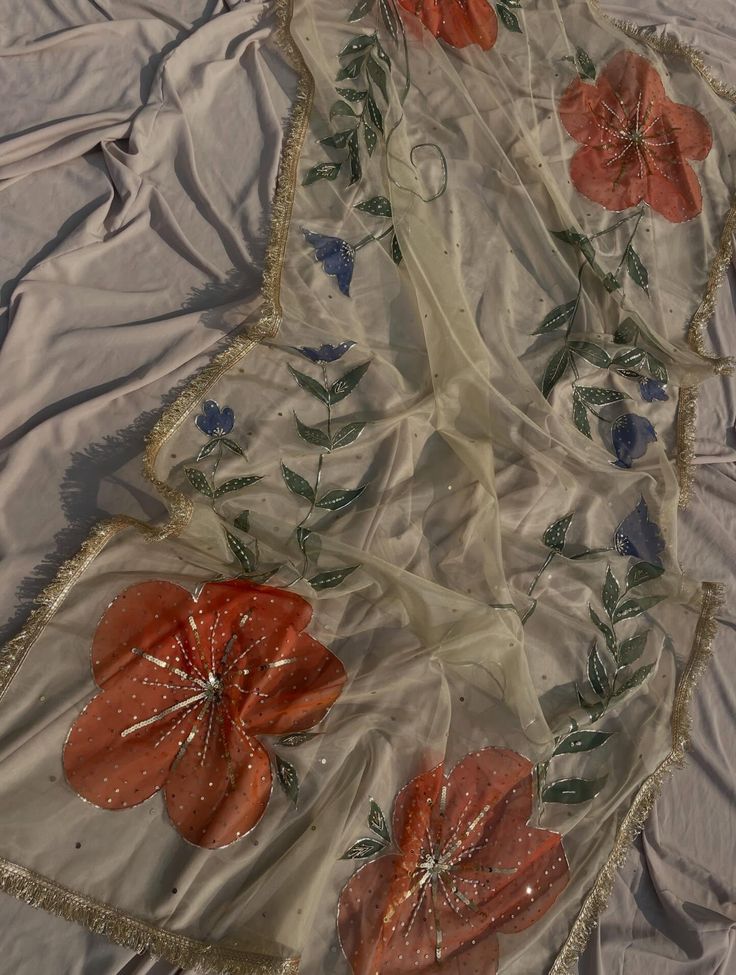 Hand-Painted Floral Dupatta