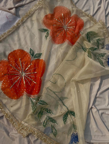 Hand-Painted Floral Dupatta