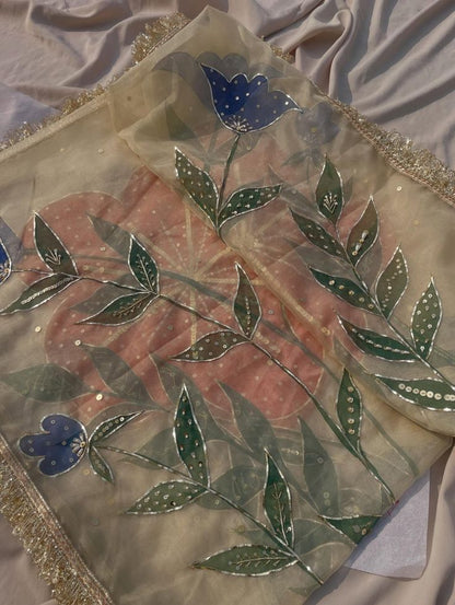 Hand-Painted Floral Dupatta