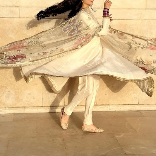 Anarkali Frock with Embellished Dupatta