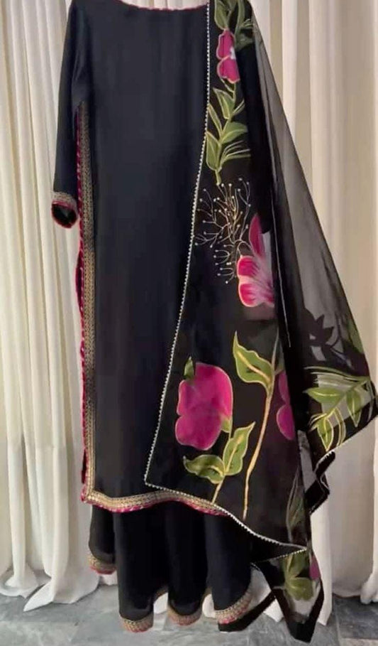 3 Piece Suit with Hand-Painted Floral Dupatta