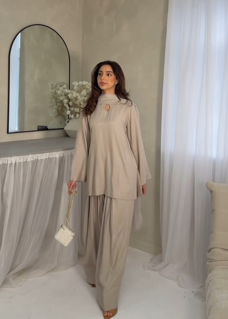 Beige Farshi Shalwar 3 Piece Suit