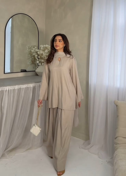 Beige Farshi Shalwar 3 Piece Suit