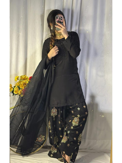 Black Embellished Shalwar Kameez with Organza Dupatta
