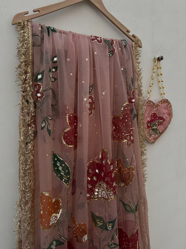 Floral Hand-Embellished Dupatta with Potli