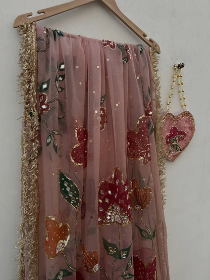 Floral Hand-Embellished Dupatta with Potli