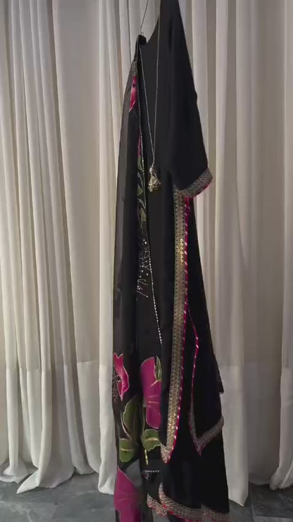 3 Piece Suit with Hand-Painted Floral Dupatta